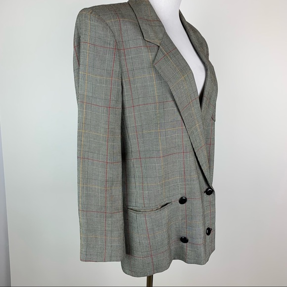 Vintage Jones Wear Plaid Double Breasted Blazer Sz 8 - Picture 5 of 14